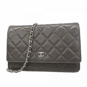 CHANEL Gray Caviar Leather Wallet